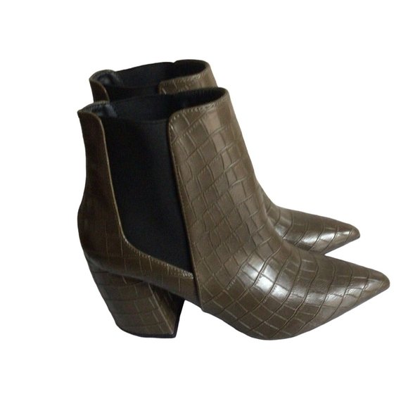 Lulu's Olive Croc-Embossed Ankle Boots - Picture 2 of 10